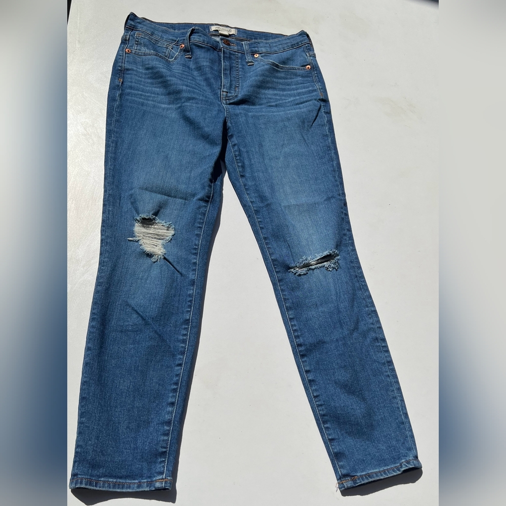 Madewell Blue Distressed Straight Leg Jeans
